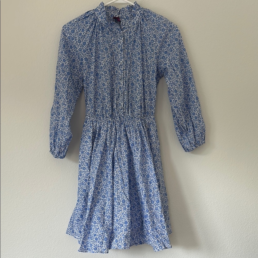 J Crew blue and white Liberty fabric floral button down dress women's size XXS